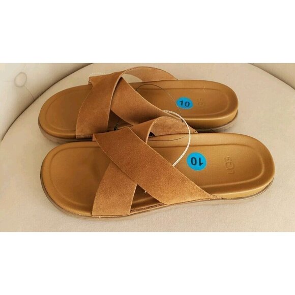 NEW UGG MEN'S WAINSCOTT SLIDE CHESTNUT SUEDE SANDALS SLIPPERS SZ 10 - Picture 5 of 8